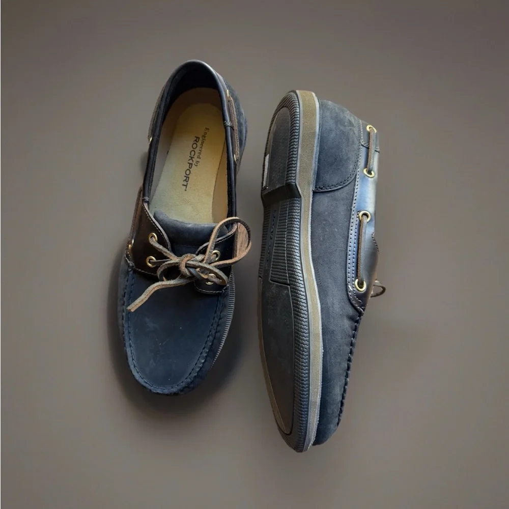 Rockport Leather Boat Shoes Mens Classic Deck Moc Dark Brown Comfort Casual 10